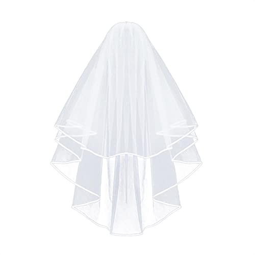 Amerson Brautschleier, Schleier kurz Brautschleier Tüll Hochzeit Kurzer Satinkante mit Kamm für Junggesellinnenabschied Party (Weiß), L45