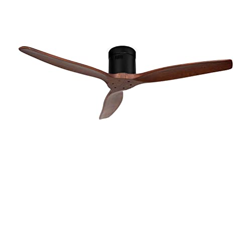CREATE / WINDCALM/Deckenventilator mit Beleuchtung und Fernbedienung, schwarzer Sockel mit dunklen Holzflügeln / 40W, Leise, Ø132 cm, 6 Geschwindigkeiten, Timer, DC-Motor, Sommer-Winterbetrieb