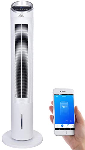 Sichler Haushaltsgeräte Turmluftkühler: 3in1-WLAN-Luftkühler mit App, für Siri, Alexa & Google Assistant, 60 W (Turm-Ventilator, Turmventilator mit Luftbefeuchter, Mobile Klimaanlage)