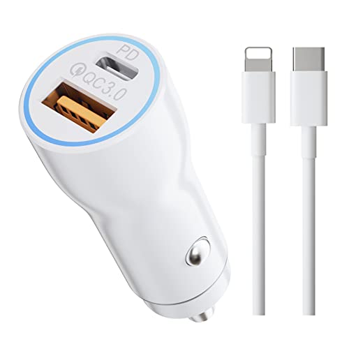 Zigarettenanzünder USB C für iPhone, 38W KFZ Ladegerät iPhone Autoladegerät mit Dual Port - PD 20W USB C + QC 3.0 18W USB A mit 1M iPhone Ladekabel, Auto Schnellladung für iPhone 14/12/13/11/XS, Pad
