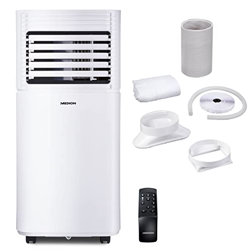 MEDION mobile Klimaanlage mit Abluftschlauch (inkl. Fenster-Kit, leise, 3in1, Klimagerät, Kühlen Entfeuchten Ventilieren, Staubfilter, geeignet für bis zu 32qm, 9000BTU, MD37387)
