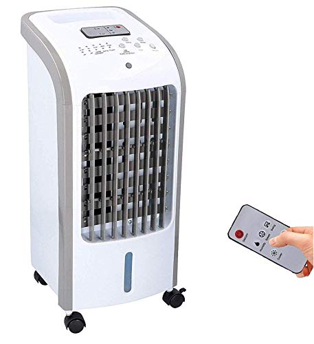JUNG Lifetime mobile Klimaanlage ohne Abluftschlauch, mit Fernbedienung + Timer, leiser Ventilator mit Wasserkühlung, Klimagerät Mobil, 60W weiss, Lüftkühler leise