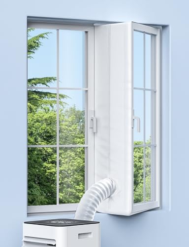 Klimaanlage Fensterabdichtung, Fensterabdichtung für Mobile Klimageräte, Wäschetrockner, Ablufttrockne, 400cm Hot Air Stop Geeignet für Fenster, Flügelfenster, Dachfenster, Kein Bohren, Weiß