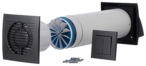 Steinberg14 Ø 100mm Dezentrale Einzelraumlüftungsanlage mit Wärmerückgewinnung 85% - mit Schalter, Anthrazit
