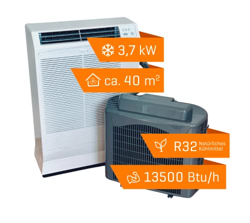 Climia CMK 4000 - mobile Split Klimaanlage mit 3,7 kW Kühlleistung in kompakter Form, Split Klimagerät mit 13500 Btu/H geeignet für bis zu 40 qm, 2 Meter Kühlleitung