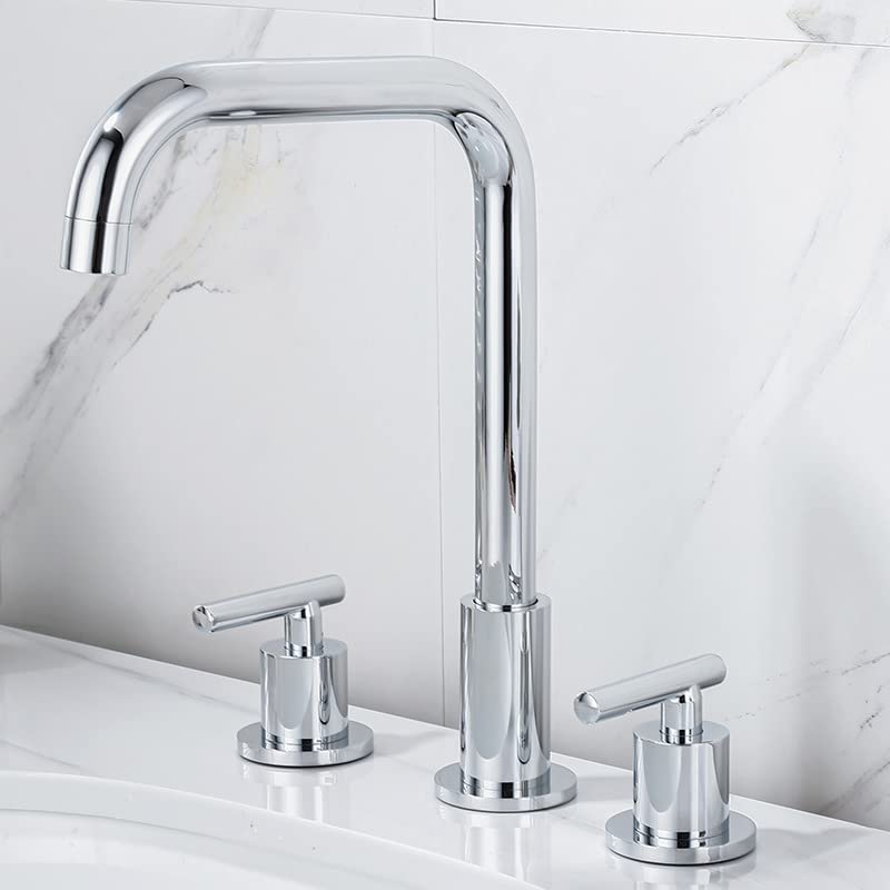 Drei-Loch-Wasserhahn für heißes und kaltes Wasser, dreiteiliges Set, komplett aus Kupfer, Drei-Loch-Split-Wasserhahn, silbernes Sieben-Zeichen-Rohr