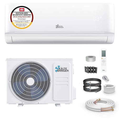 Kältebringer Split Klimaanlage - 9000 BTU (2,6 kW) - Inverter Klimagerät mit Heizfunktion, WiFi und App - bis 45qm - sehr leise - Set: 5m Kupferleitung, Kältemittel R32, Montagematerial