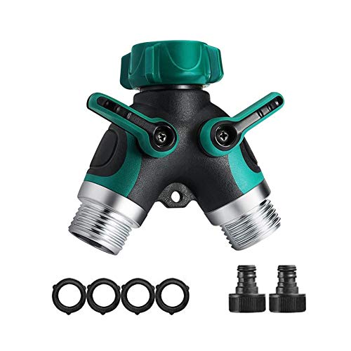 Norjews 2-Wege-Verteiler, Wasserdurchfluss regulier und absperrbar - optimaler Wasserhahn Verteiler zum praktischen Einsatz im Garten, inklusive 2 x Hahnstück und 4 x Gummi-Unterlegscheiben