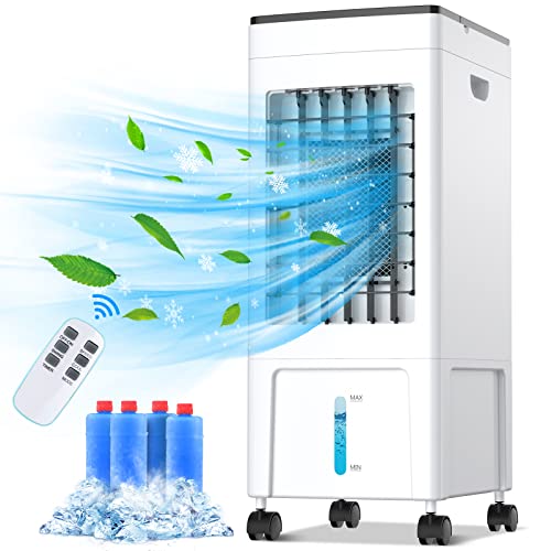 Klimaanlage Mobile Klimagerät Luftkühler mit Wasserkühlung 8L Wassertank Klimaanlage Ohne Abluftschlauch 60W Ventilator Verdunstungskühler 8h Timer 3 Modi Oszillierend Mit Fernbedienung 4 Kühlakku