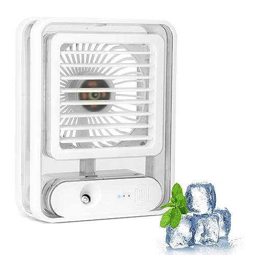 Klimageräte Mobile,HyAdierTech Tragbarer Mini Lüfter Luftkühler mit 3 Windgeschwindigkeiten, Mini Klimaanlage Akku Portable,Desktop Verdunstungsluftbefeuchter Kühlventilator (White)