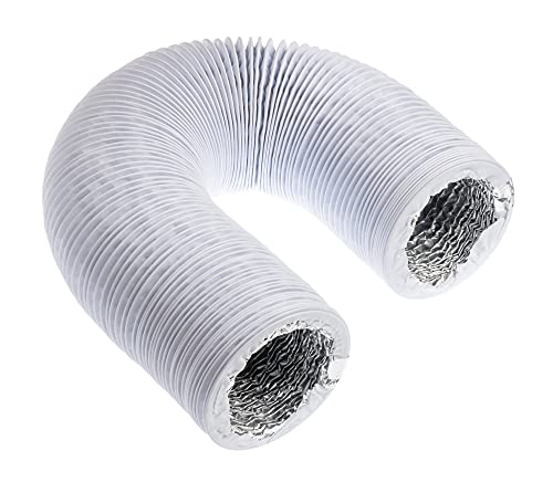 Ø 100mm, Weiß Abluftschlauch - Länge 3m mit Alu-Isolierung - für Trockner, Klimaanlage, Abzugshaube - Combi-Flexrohr Alu/PVC Flexrohr