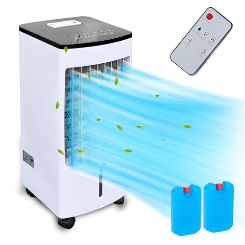 JUNG LIFEAIR Klimaanlage Mobil ohne Abluftschlauch, mit Fernbedienung, Timer 15,5 Std, 60 dBA, 2in1 - Luftkühler, Ionisator, Mobile Ventilator mit Wasserkühlung, Mobiles Klimagerät leise