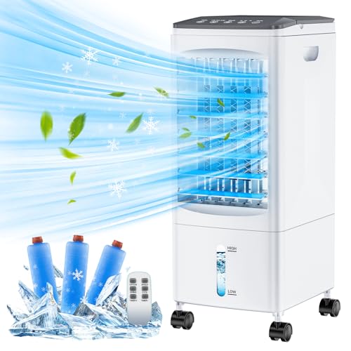 Klimaanlage Mobile Klimagerät Klimaanlage Ohne Abluftschlauch Luftkühler mit Wasserkühlung 5.5L Wassertank Ventilator Verdunstungskühler Energiesparend 60W 7h Timer Oszillierend Mit Fernbedienung