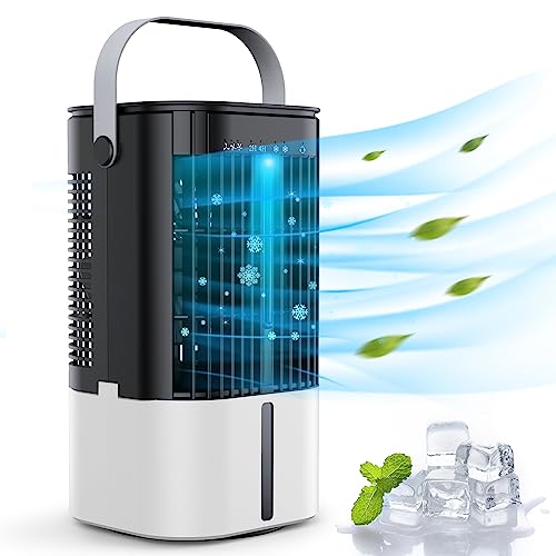 Mobiles Klimageräte Luftkühler, Ventilator mit Wasserkühlung mit 3 Windgeschwindigkeiten, 90° Oszillation, 1000ml Wassertank, 2/4 Timer Klein Klimaanlage Luftkühler für Zuhause und Büro