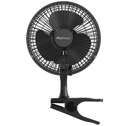 Pro Breeze Mini Ventilator mit Clip - 15 cm Durchmesser, 2 Geschwindigkeitsstufen, starke + stabile Klammer - Ideal als Tischventilator im Büro am Schreibtisch oder Zuhause im Schlafzimmer - Schwarz