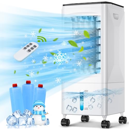 Klimaanlage Mobile, Klimagerät Tragbarer Luftkühler Luftbefeuchter Verdunstungs Lüfter 60W Energiesparend Wasserkühlung Klimaanlage mit 5.5L Wassertank, 7H Timer, 3 Geschwindigkeit, für Zuhause Büro