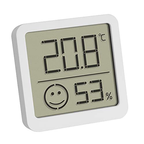 TFA Dostmann Digitales Mini Thermo-Hygrometer, 30.5053.02, Innentemperatur und Luftfeuchtigkeit, klein und handlich, zum Stellen oder Aufhängen, weiß
