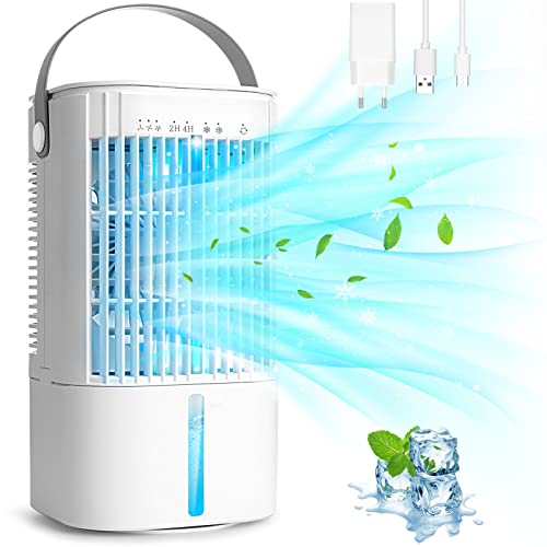 Mobile Klimaanlage, TedGem Mobiles Klimageräte, Tragbarer Luftkühler, Mini-Luftkühler, 3 Windgeschwindigkeiten, 1000ML Wassertank, 7 Farben Licht, 2 Sprühfunktion, 2/4H Timer, für Zimmer, Büro