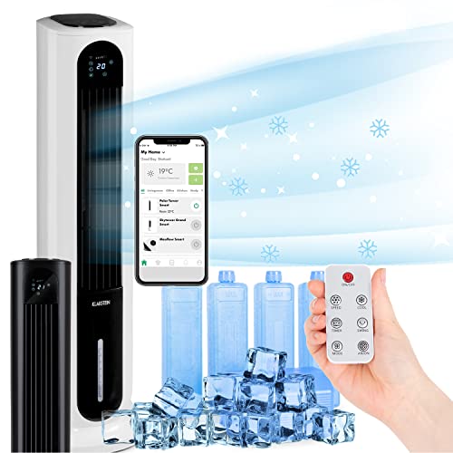 Klarstein Luftkühler mit Wasserkühlung, 5-in-1 Verdunstungskühler, Luftbefeuchter, Luftreiniger, Ventilator & Nachtmodus, Mobile Klimageräte Luftkühler, 85W Air Cooler, 3306m³/h Kühlender Luftstrom