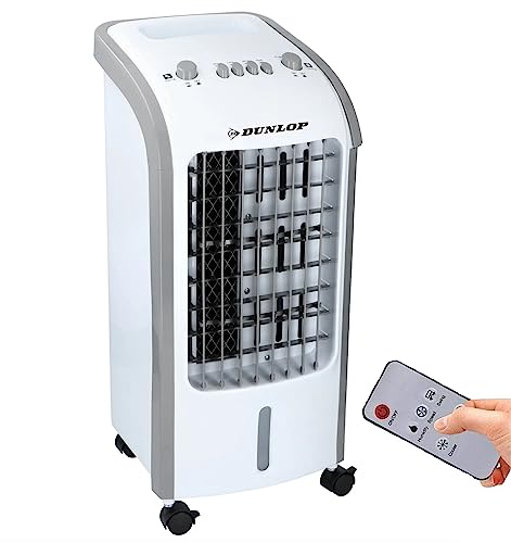 JUNG DUNLOP mobile Klimaanlage ohne Abluftschlauch, mit Fernbedienung, Timer, leiser Ventilator mit Wasserkühlung, Klimagerät Mobil, 80W, Lüftkühler leise
