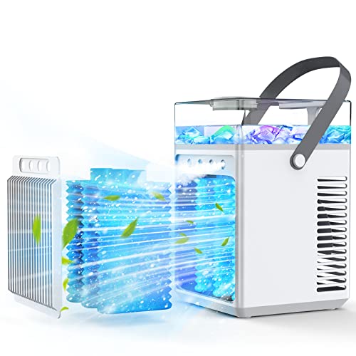 Mobile Klimageräte Luftkühler, Tragbarer Luftkühler mit 4000mAh Akku und 6 Eiskästen - Perfekt für Zuhause, Büro und Reisen - 3 Geschwindigkeiten für eine angenehme Kühlung