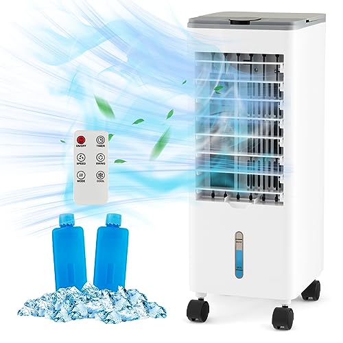 RELAX4LIFE Klimagerät Mobil mit Wasserkühlung, Verdunstungskühler ohne Abluftschlauch, Ventilator Luftbefeuchter Luftkühler mit 3 Geschwindigkeiten, 2 Wassertank, 60°/90° Oszillation, 12H Timer (Grau)