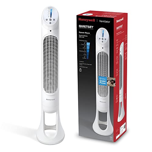 Honeywell QuietSet Oszillierender Turmventilator für den ganzen Raum (5 Geschwindigkeitseinstellungen, Oszillation 80°, Timer-Funktion, Auto-AUS für Beleuchtung, Fernbedienung) HYF260
