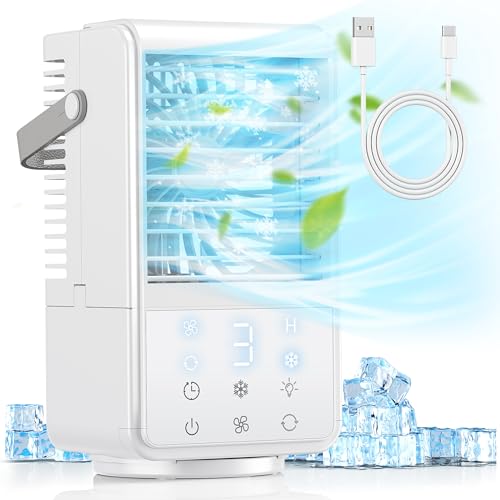 Mobiles Klimagerät, Klimaanlage Tragbare 1000ML Air Cooler Luftkühler Klein,1-9H Timer, 3 Geschwindigkeiten, 90°Oszillation für Zuhause/Büro.