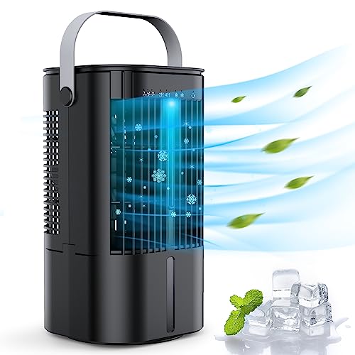 Mobiles Klimageräte Luftkühler, Ventilator mit Wasserkühlung mit 3 Windgeschwindigkeiten, 90° Oszillation, 1000ml Wassertank, 2/4 Timer Klein Klimaanlage Luftkühler für Zuhause und Büro