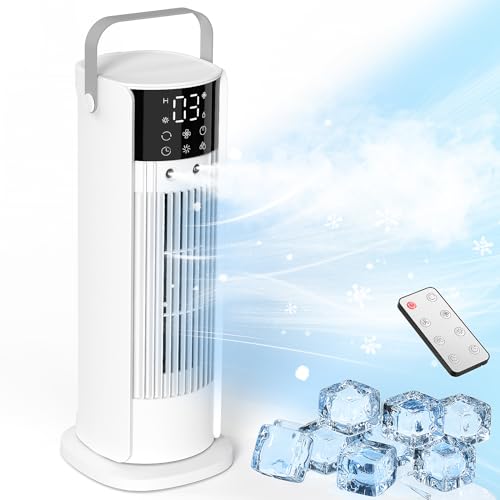 Klimaanlage Mobil FIAHNG,4-in-1 Mobiles Klimagerät Quiet, Luftkühler mit Wasserkühlung,Air Cooler with Remote Control,90° Oszillation,4 Windstufen,Humidifier kühler Nebel,2-10 Stunden Timer.