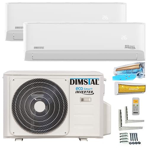 A++/A++ Duo-Split SelfClean WiFi-Ready Golden-Fin 3,5 + 3,5 kW 12000+12000 BTU MultiSplit Klimaanlage INVERTER Klimagerät mit zwei Inneneinheiten 2 Innengeräten und Heizung