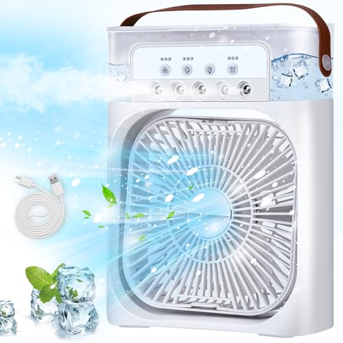 JONRRYIN Mobile Klimageräte Mini Luftkühler, 5 in 1 Klimaanlage Klein Tragbare, Luftbefeuchter, 7 LED Luftkühler Klein mit 3 Geschwindigkeiten, Air Cooler Ventilator mit Wasserkühlung für Küche, Büro
