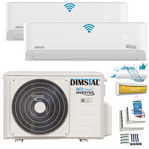 A++/A++ Duo-Split SelfClean WiFi/WLAN Steuerung Golden-Fin 3,5 + 3,5 kW 12000+12000 BTU MultiSplit Klimaanlage INVERTER Klimagerät mit zwei Inneneinheiten 2 Innengeräten und Heizung