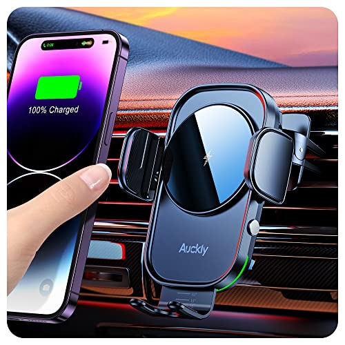 Auckly 15W Fast Wireless Charger Auto Handyhalterung Mit Ladefunktion Automatischer Induktion Motor Betrieb Qi Ladestation Auto Kfz Handy Halterung Auto Lüftung für iPhone Samsung Huawei LG usw