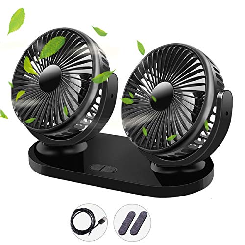 Qisiewell Auto Kfz Lüfter Auto Ventilator mit 3 Geschwindigkeiten Doppellüfter Bereich 360 °Grad-Drehung Einstellbar Ventilator Haus Büro - Schwarz für Alle Familienwagen Van Truck RV ATV Boot