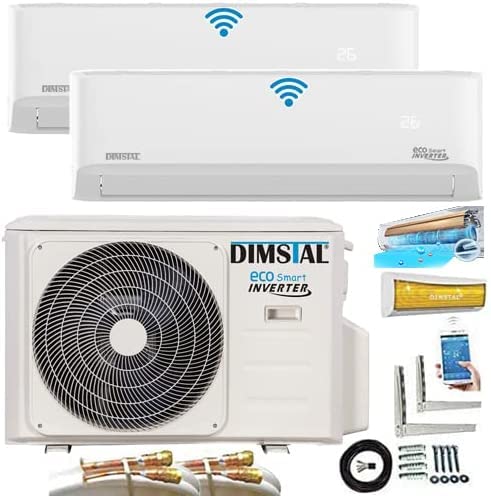 A++/A++ 5m QC Leitungen 2x12000BTU QuickConnect Duo-Split SelfClean WiFi/WLAN/App Steuerung MultiSplit Klimaanlage +Wandhalter MultiSplit INVERTER 2 Innengeräte und Heizung