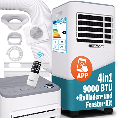 MONZANA® lokale Klimaanlage MZKA2600 WIFI App Mobil Fensterabdichtung Abluftschlauch 9000BTU 4in1 1000W 30qm Fernbedienung Luftentfeuchter Klimagerät