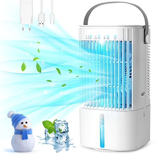 Mobile Klimaanlage, TedGem Mobiles Klimageräte, Tragbarer Luftkühler, Mini-Luftkühler, 3 Windgeschwindigkeiten, 1000ML Wassertank, 7 Farben Licht, 2 Sprühfunktion, 2/4H Timer, für Zimmer, Büro