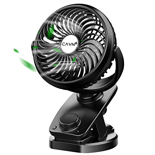 CAVN 5000mAh Leise Tischventilator Clip Fan, mini USB Ventilator, Auto-Oszillierend, 360° Drehung Wiederaufladbarer Stufenloser Geschwindigkeit Lüfter für Auto Schlafzimmer Büro Kinderwagen Camping