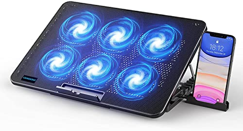 LIANGSTAR Laptop Kühler, 6 Leise Fans Gaming Laptop Cooler Kühlpads, 7 Höhenverstellbar & Handyständer, 2 USB Ports & Einstellbarer Geschwindigkeit, Laptop Lüfter for Notebook Under 17 Zoll (Blue)