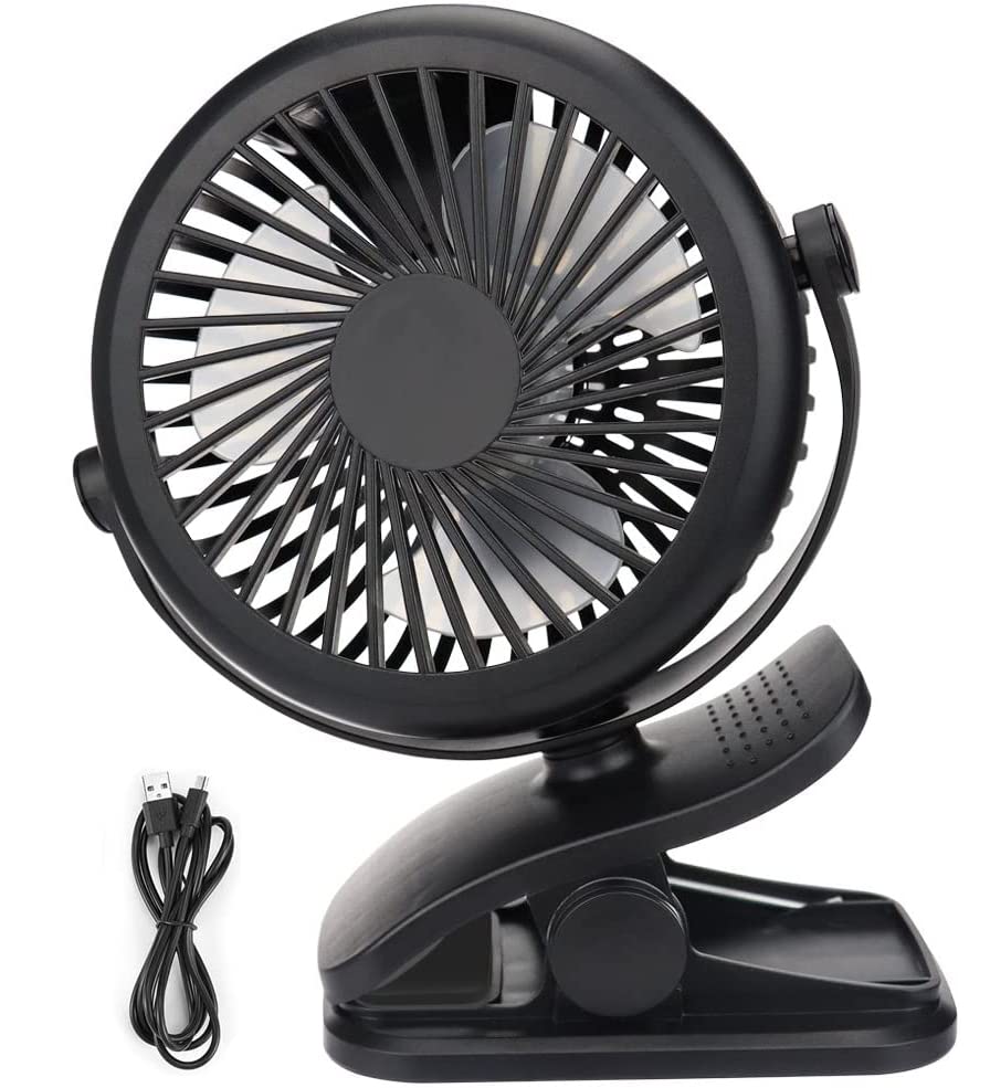 Mini USB Ventilator, Telgoner Leise Clip Tischventilator mit Wiederaufladbare Batterie, 3 Geschwindigkeitsstufen, 360 Drehbare Einstellbare Geschwindigkeiten für Schlafzimmer Büro Kinderwagen Camping